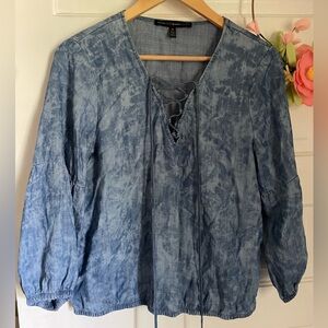 White House Black Market Blue Tie-Dye Denim Top